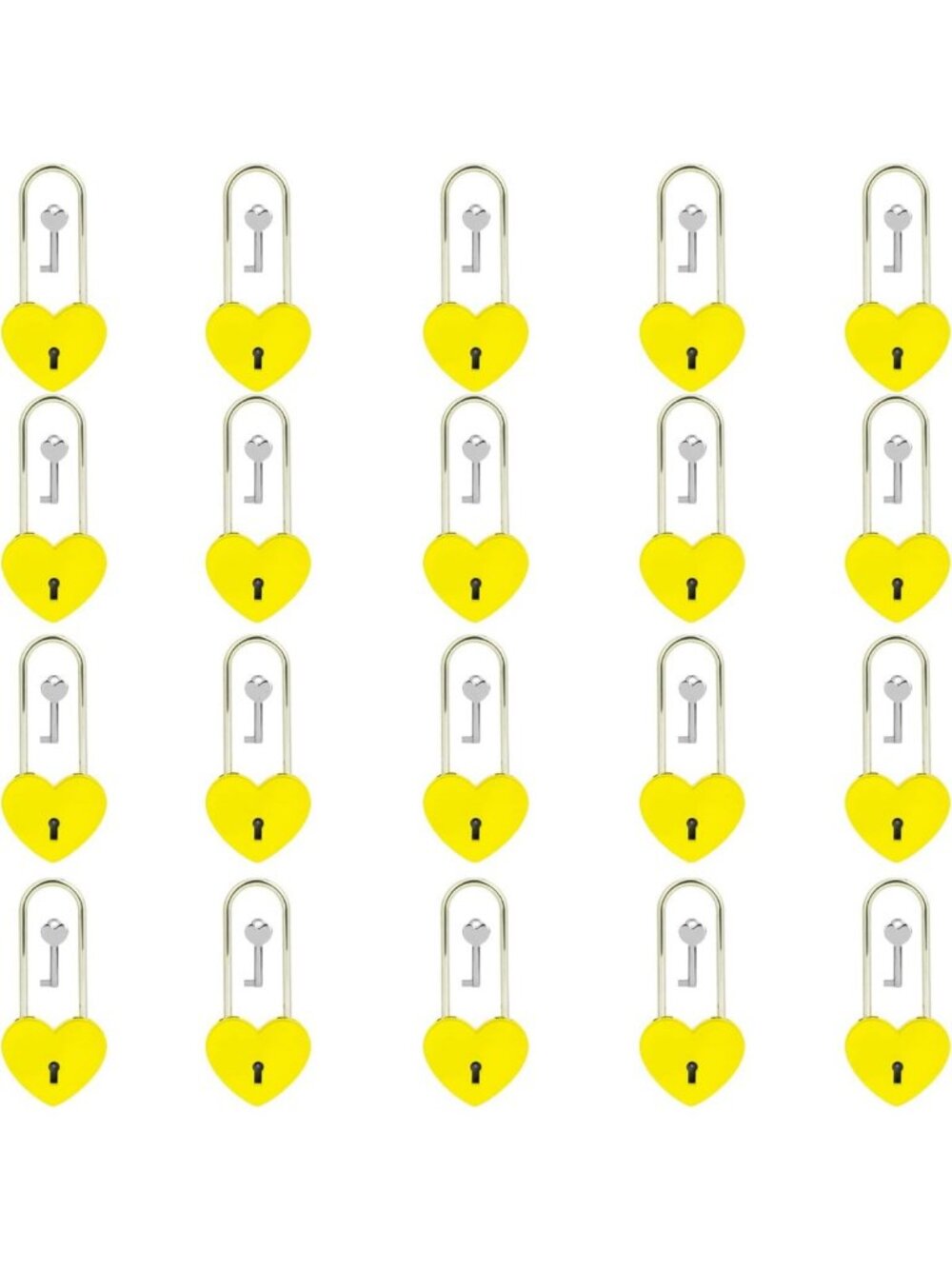 20 PCS Glossy Yellow Heart Padlocks with Keys - Perfect for Weddings